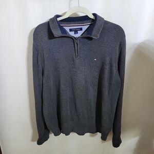 Men's Tommy Hilfiger Logo Grey Quarter Zip Sweater, Size Large
